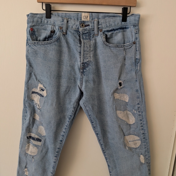 GAP Mens 31x32 Cone Denim Jeans Distressed Slim Casual Streetwear Classic - Picture 3 of 8